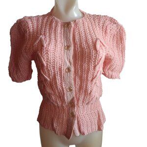 Women's Vintage 38 Sweater Large 1950's Cherry Lane Pink Wool Cardigan Bombshell